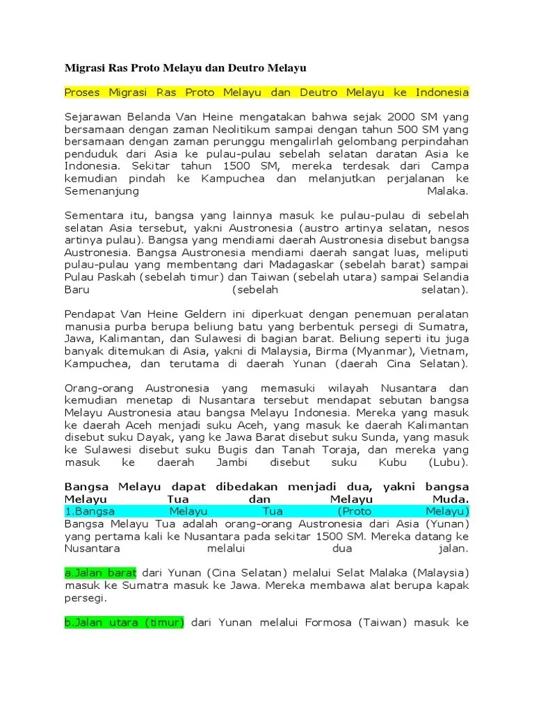 Migrasi Ras Proto Melayu Dan Deutro Melayu | PDF