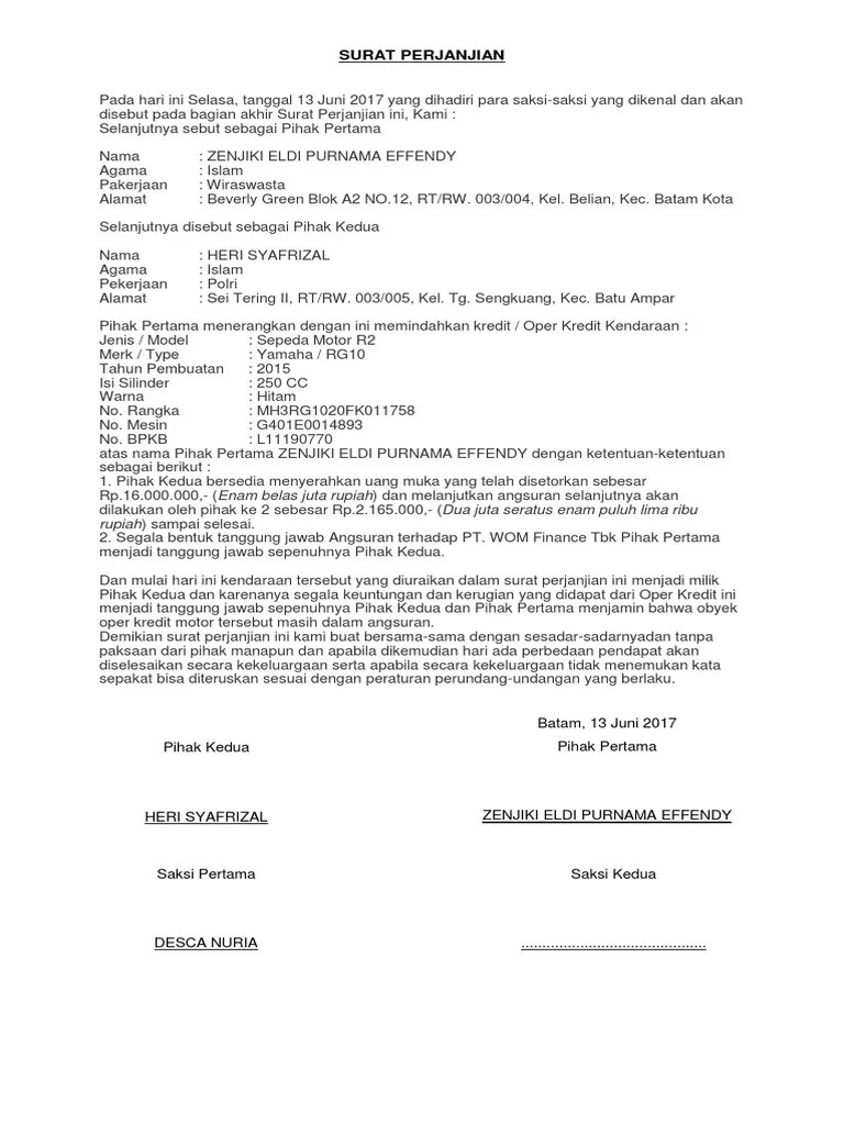 Admin on 23 november 2011 | 14.30. Surat Perjanjian Over Kredit Motor R25