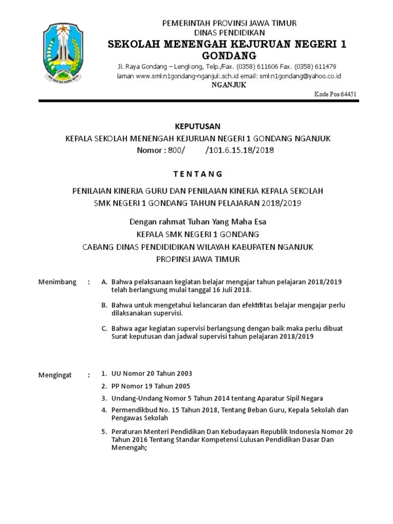 Jadwal kegiatan supervisi internal manajerial tahun. Sk Supervisi Guru Smk Revisi Id