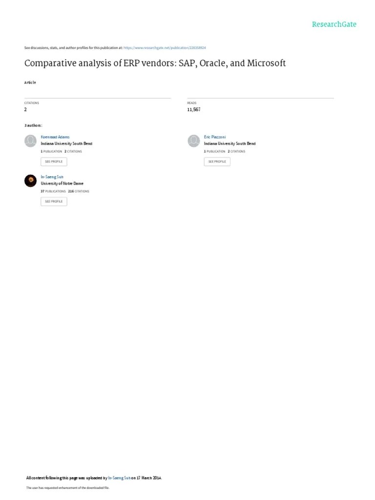 Comparative Analysis Of ERP Vendors SAP Oracle And | PDF | Enterprise Resource Planning | Sap Se