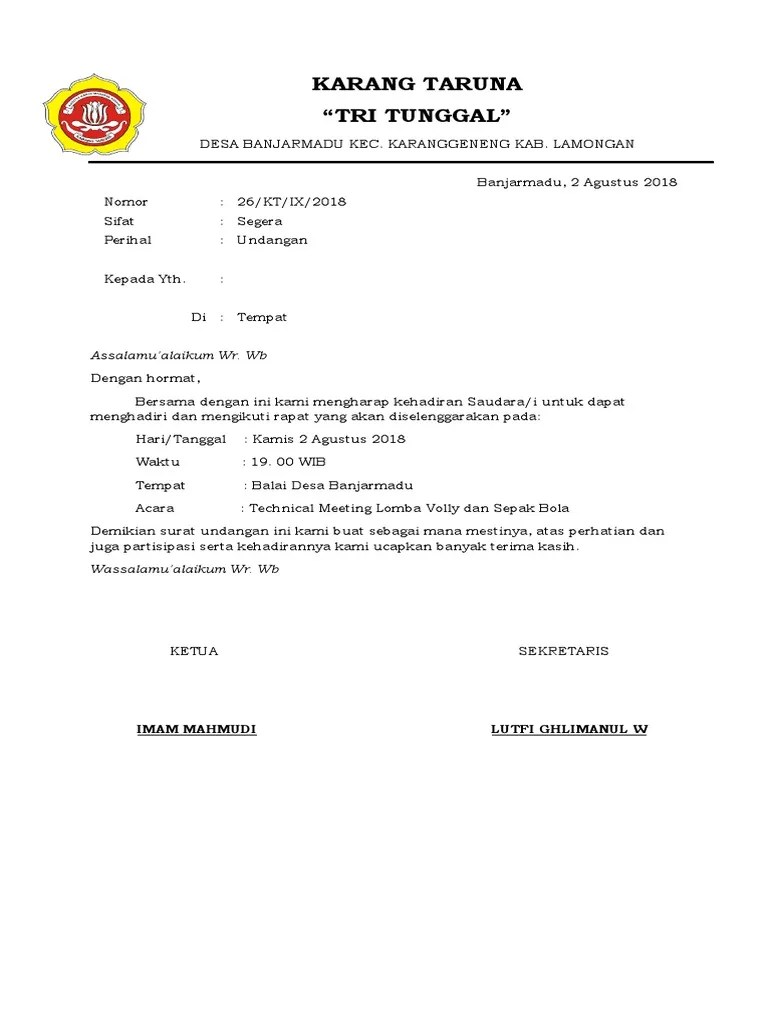 Surat Undangan Rapat Karang Taruna