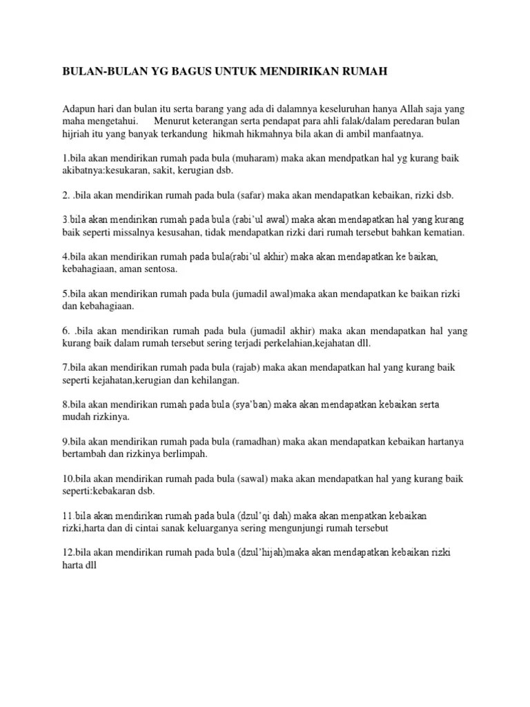 Bulan Yang Bagus Untuk Membangun Rumah | PDF
