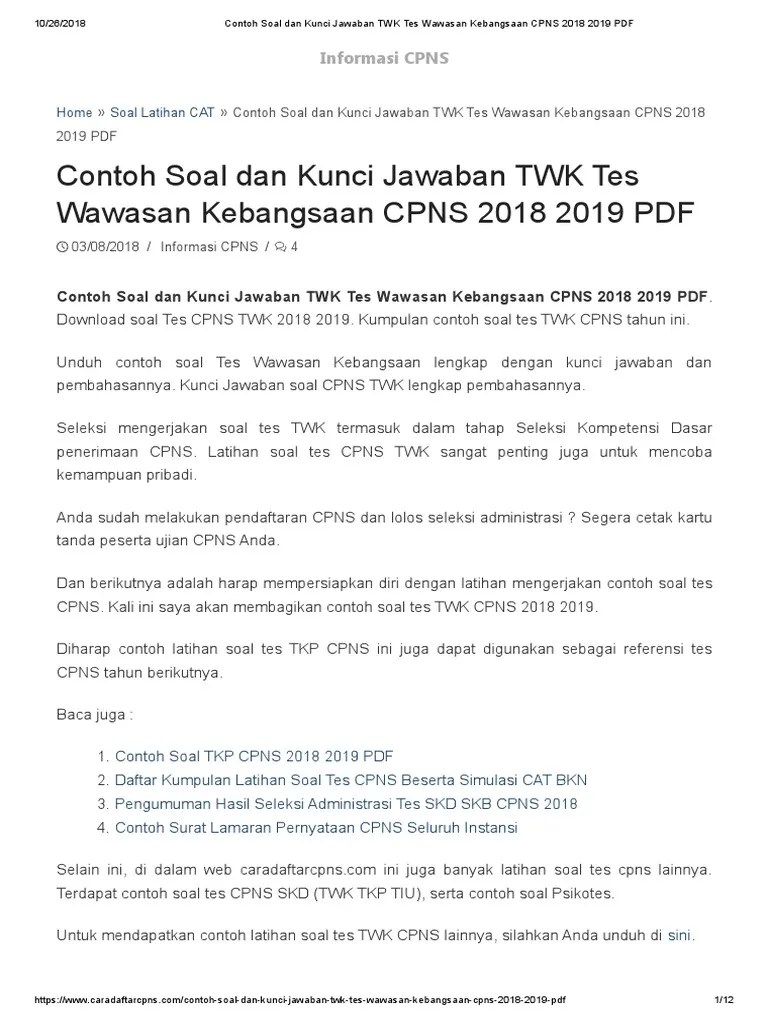 Latihan soal cpns tes wawasan kebangsaan seleksi kompetensi. 15 Contoh Soal Tes Cpns Twk Kumpulan Contoh Soal