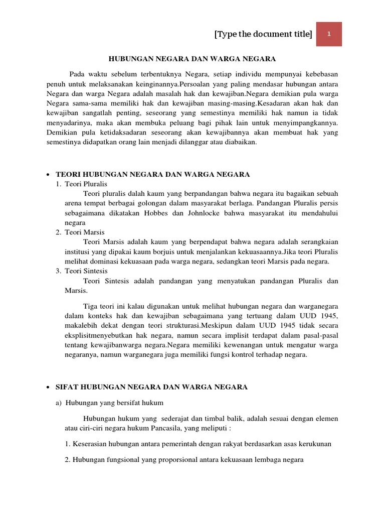 Makalah Hubungan Negara Dan Warga Negara | PDF