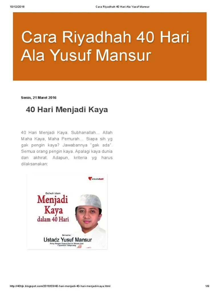 Cara Riyadhah 40 Hari Ala Yusuf Mansur | PDF