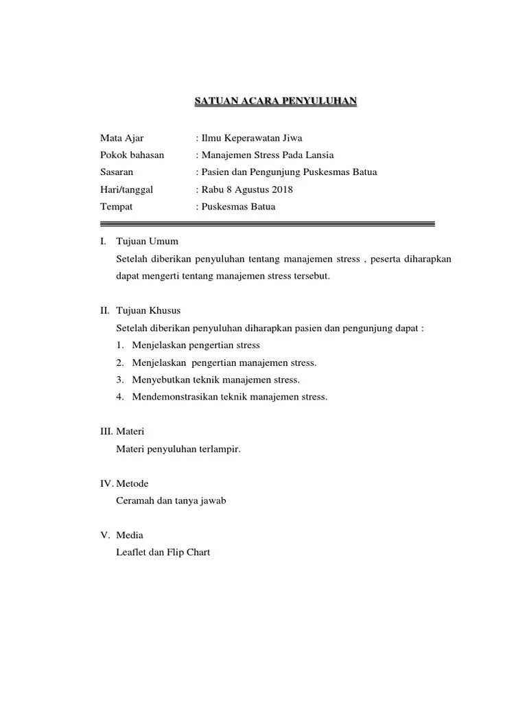Satuan Acara Penyuluhan Stress Pada Lansia | PDF