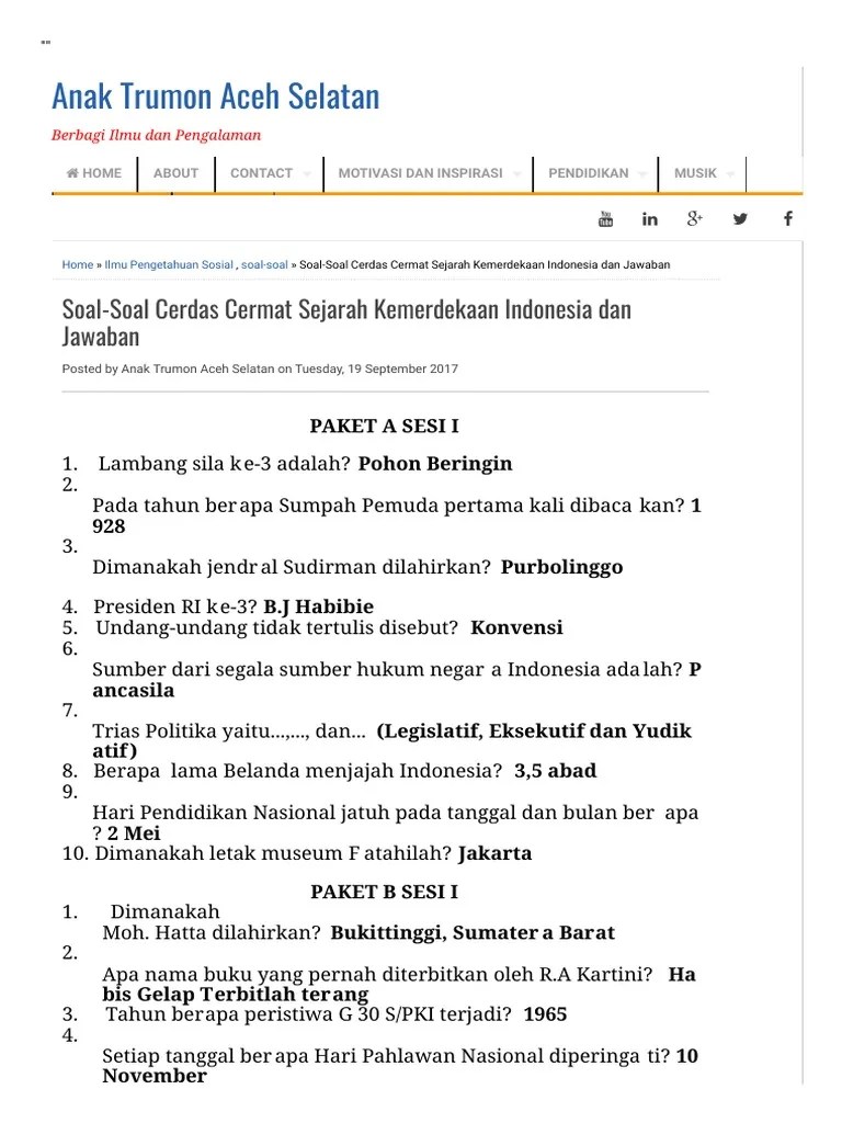 Primata paling cerdas adalah (simpanse); Soal Cerdas Cermat Hari Kemerdekaan Dan Jawaban