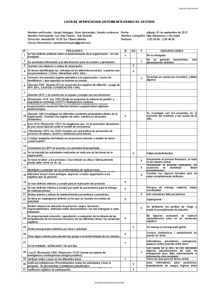Anexo 9. Lista De Verificación Nueva 2013 | PDF | Gestión De Recursos Humanos | Bienestar