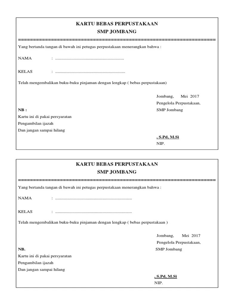 Kartu Bebas Perpustakaan | PDF