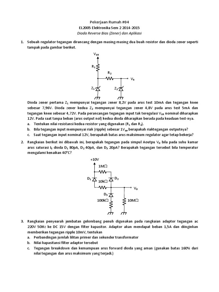 Pekerjaan Rumah 04 Dioda Reverse Bias Zener Dan Aplikasi