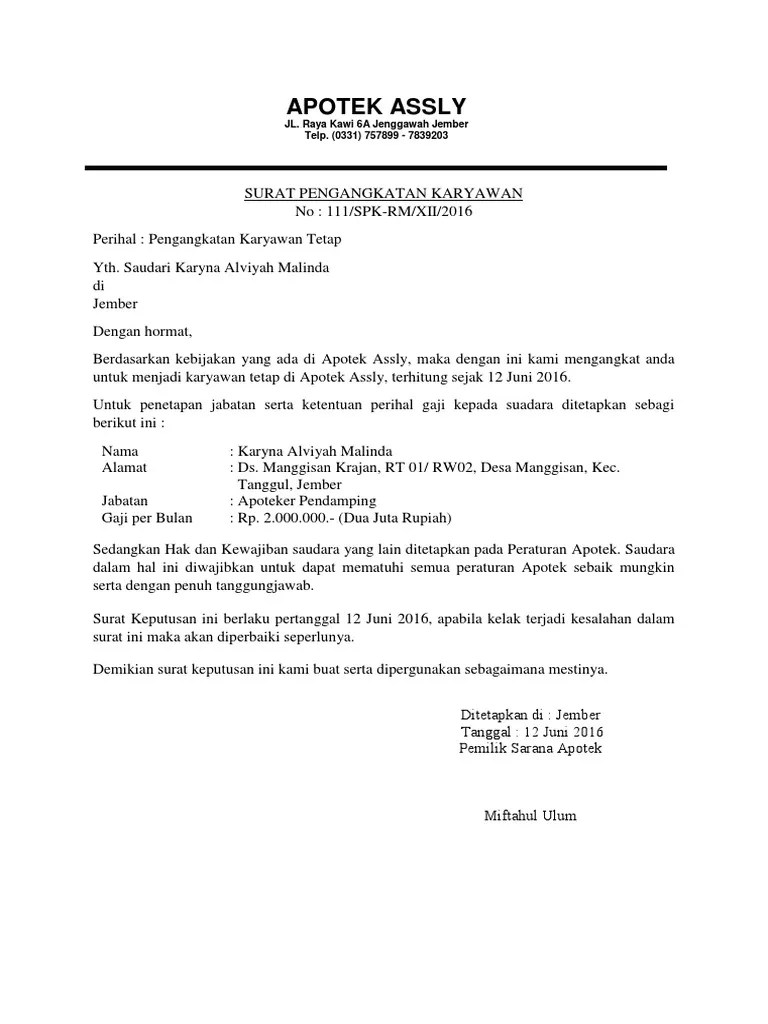 Contoh surat pernyataan melaksanakan tugas (spmt) pns. Contoh Surat Pengangkatan Karyawan Pdf