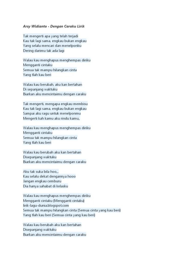 Biarkan aku mencintaimu dengan caraku. Lirik Lagu Pdf