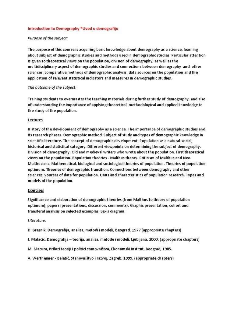 Introduction To Demography Pdf Language Arts Discipline History