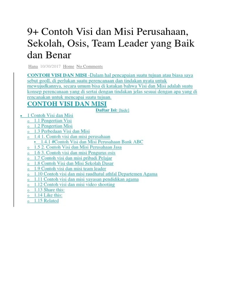 Contoh Visi Dan Misi | PDF