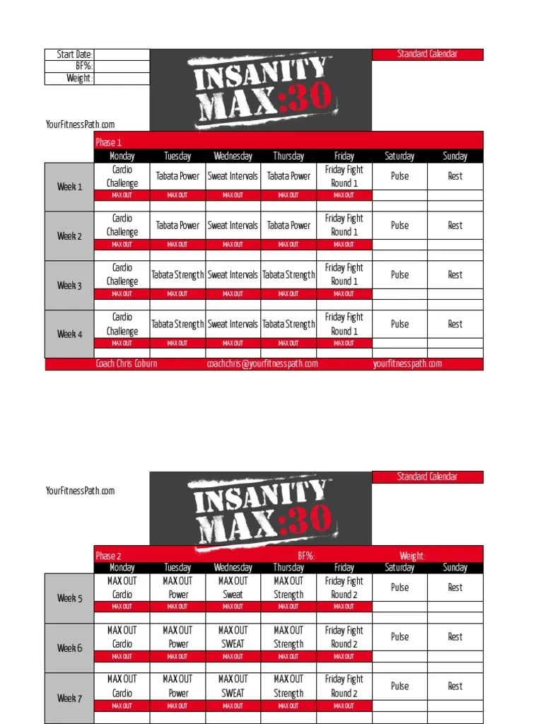 insanity max 30 standard calendar pdf sports