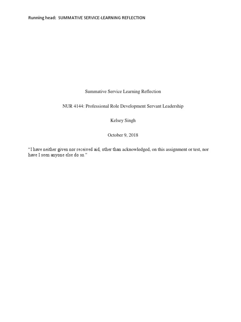 Summative Reflection Final | PDF | Service Learning | Nursing