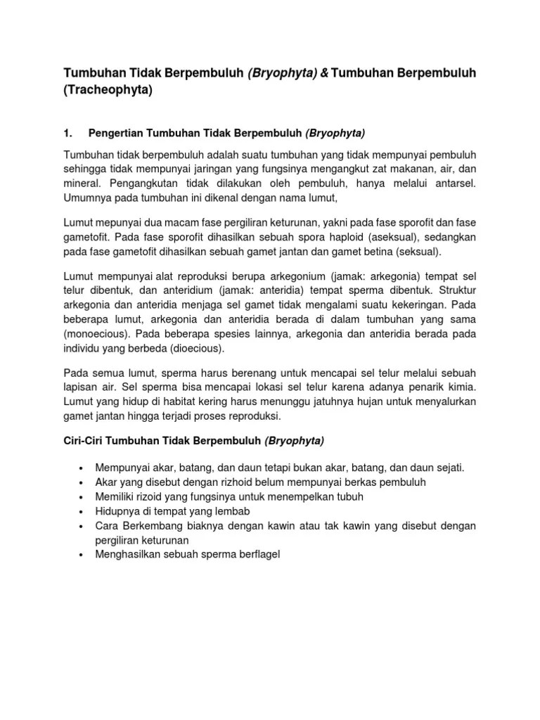Tumbuhan Tidak Berpembuluh | PDF