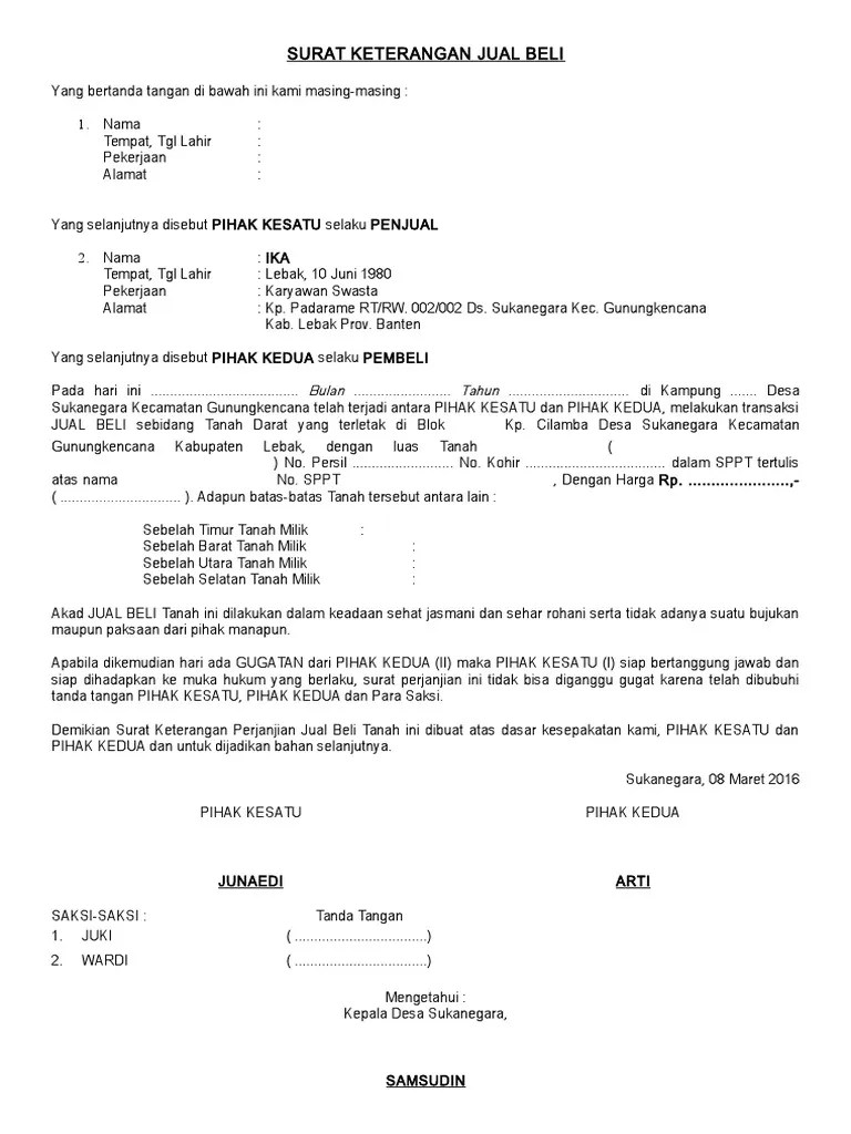 Surat Keterangan Harga Tanah Dari Kelurahan Nasi