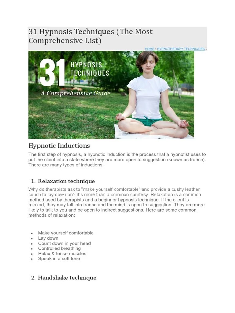 31 Hypnosis Techniques | PDF | Hypnosis | Body Language