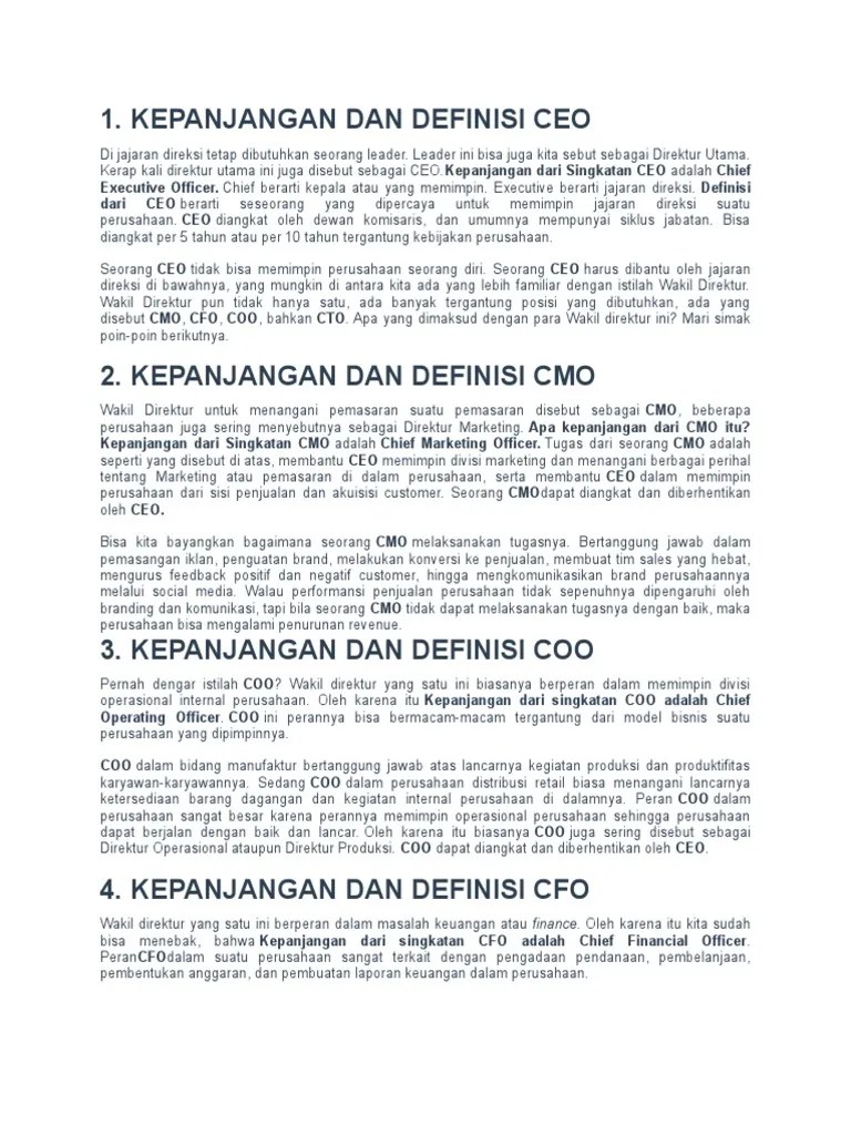 Perbedaan CEO, CFO DLL | PDF
