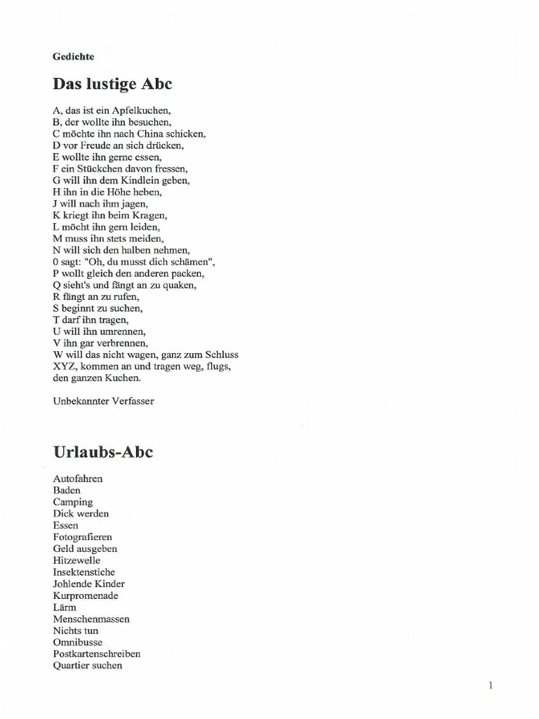 Abc Gedicht Klasse 2 - Nach Dem Alphabet Ordnen Sommer Arbeitsblatter Unterschiedliche