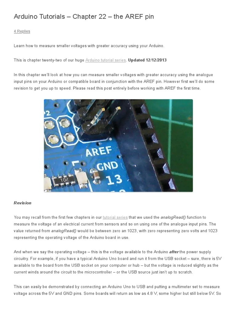 Arduino Tutorials - The AREF Pin | PDF | Analog To Digital Converter | Arduino