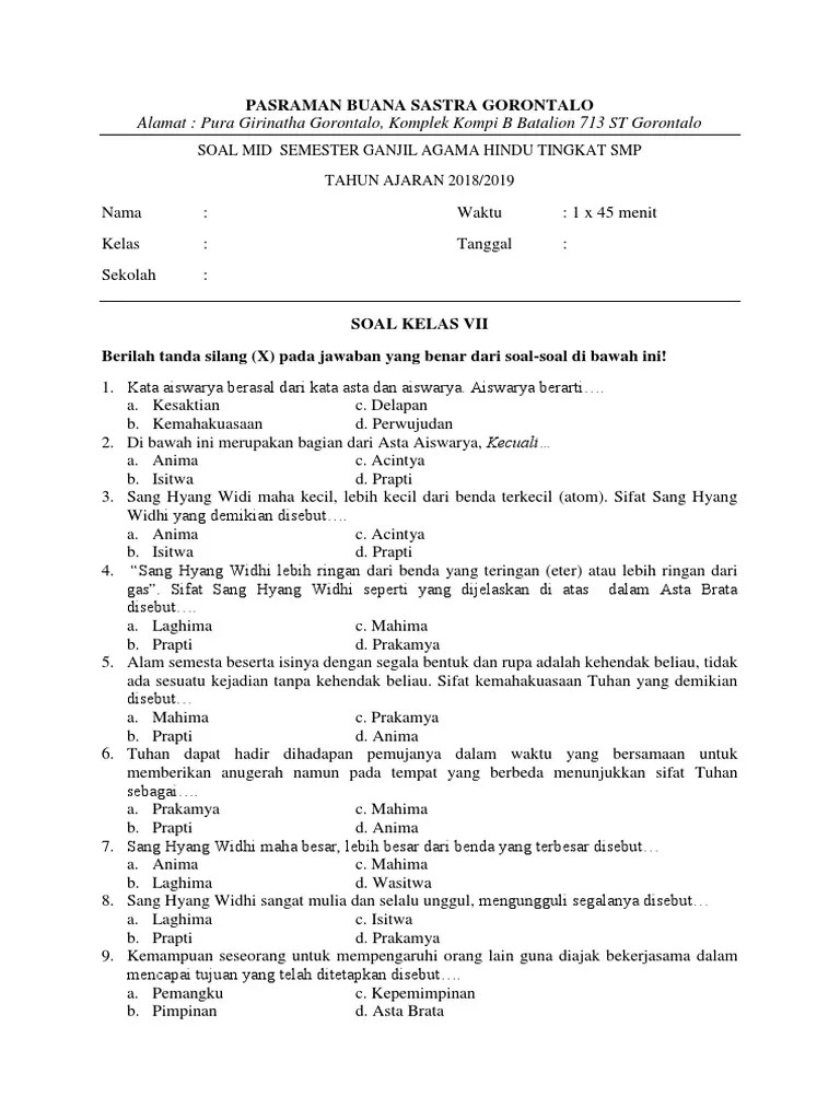 Sebab salah satu mata pelajaran . Materi Dan Soal Soal Agama Hindu Kelas 8 Kurikulum 2013 Beinyu Com