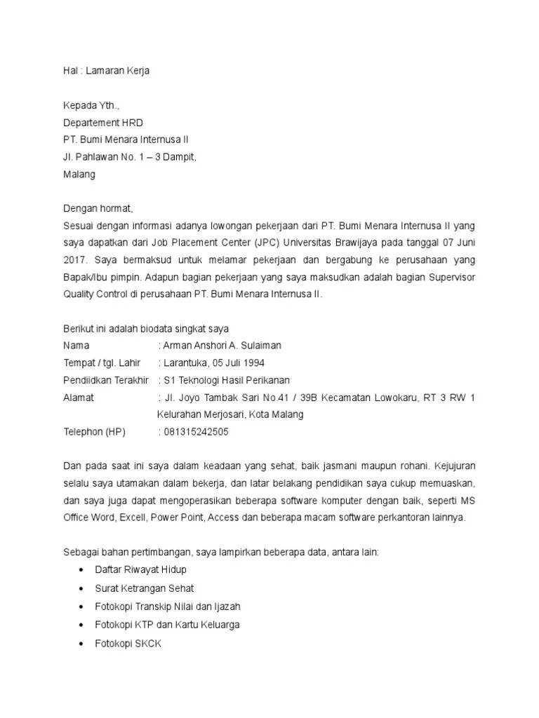 12 Contoh Surat Lamaran Kerja Pabrik Triplek Kumpulan Contoh Gambar 