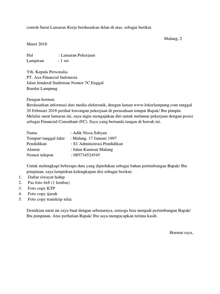 Kumpulan gambar tentang contoh surat lamaran pekerjaan berdasarkan iklan lowongan pekerjaan, klik untuk melihat koleksi gambar lain di kibrispdr.org. Contoh Surat Lamaran Kerja Berdasarkan Iklan Di Atas Pdf