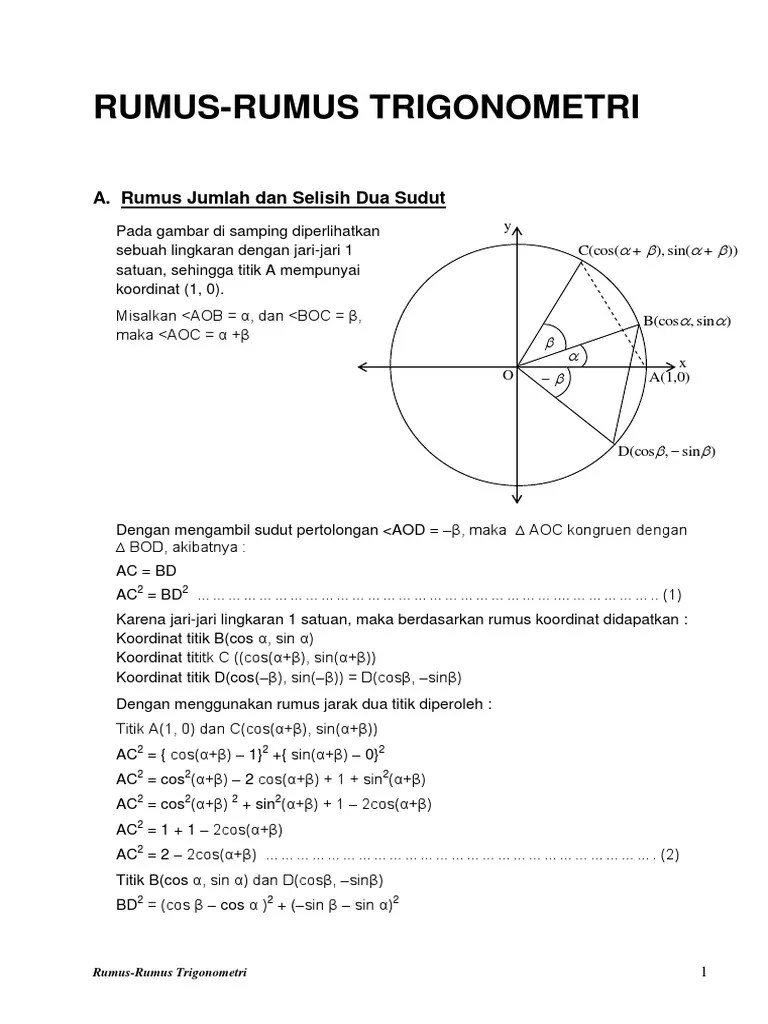 01-Rumus Jumlah Dan Selisih Dua Sudut | PDF
