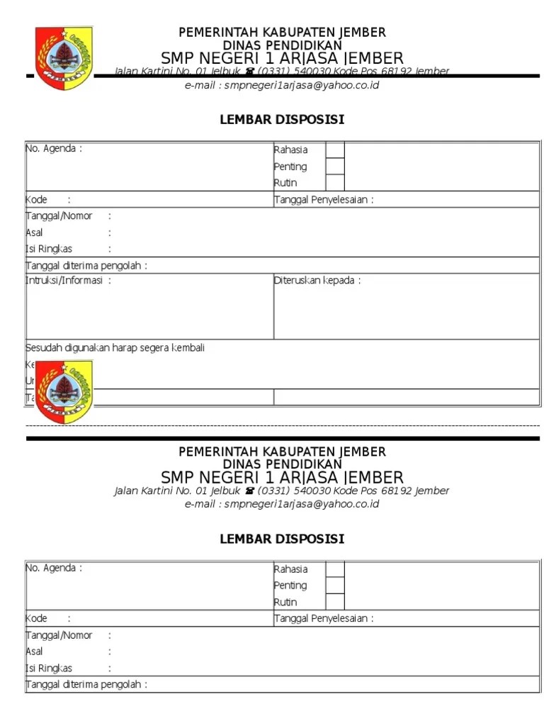 Contoh format lembar disposisi dapat dilihat pada contoh 45. Contoh Lembar Disposisi Pdf