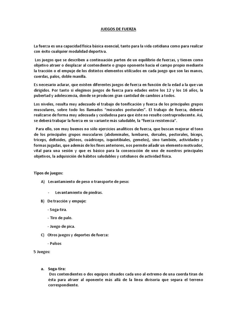 Los juegos tradicionales están presentes en todas las culturas formando parte de su esencia, de sus más profundas raíces y de su patrimonio. Juegos De Fuerza Pdf Musculo Ocio