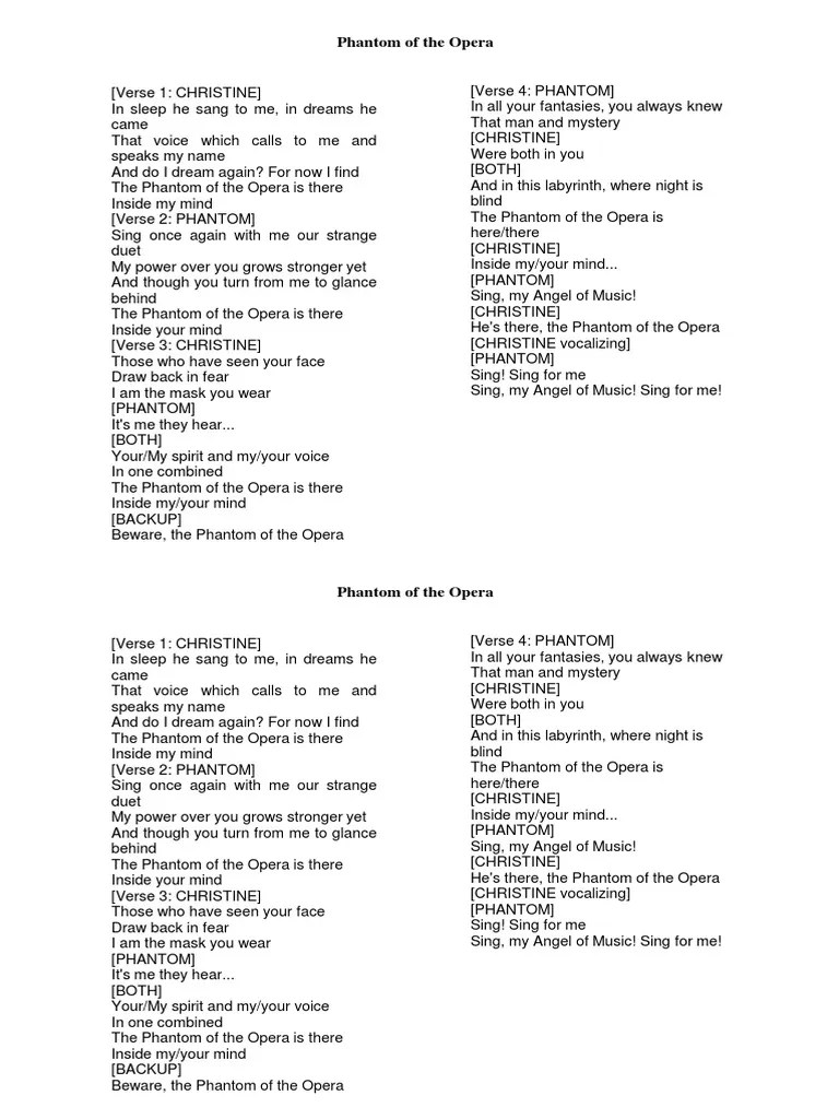 Phantom Of The Opera | PDF | The Phantom Of The Opera | Singing
