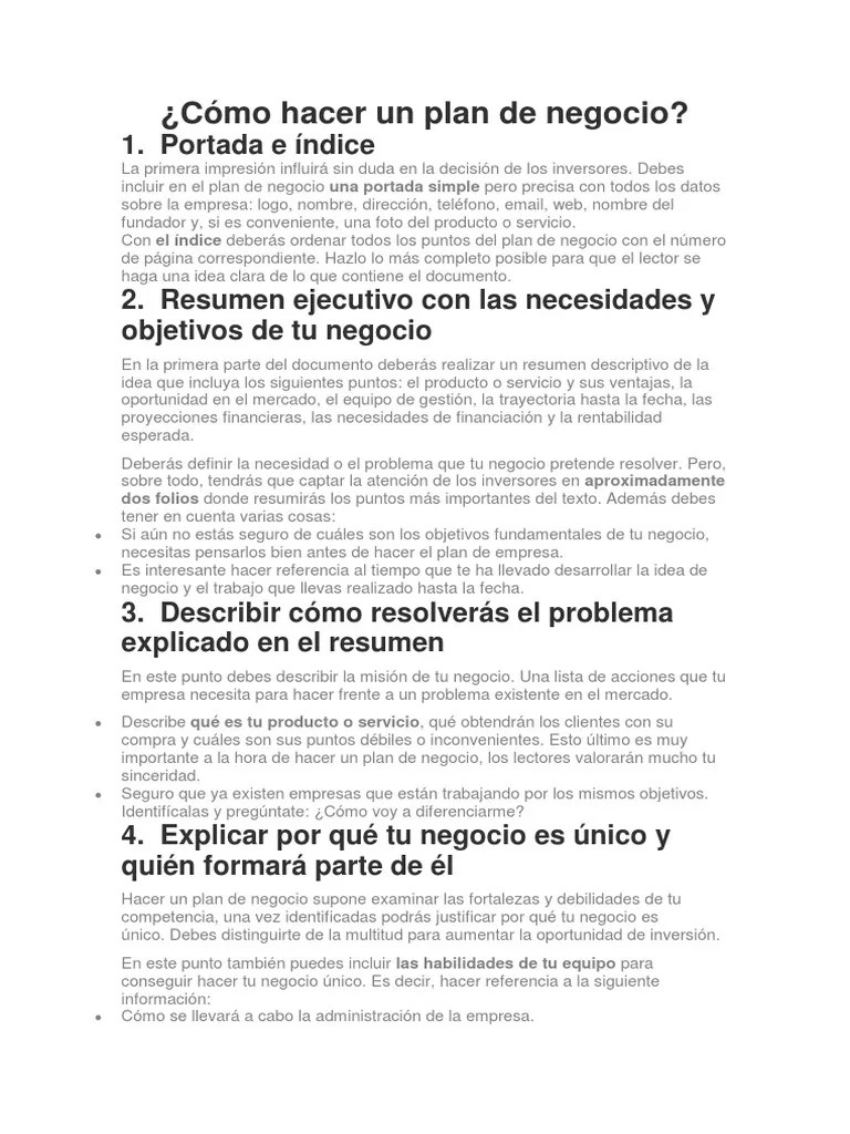 Cómo Hacer Un Plan De Negocio | PDF | Marketing | Mercado (economía)