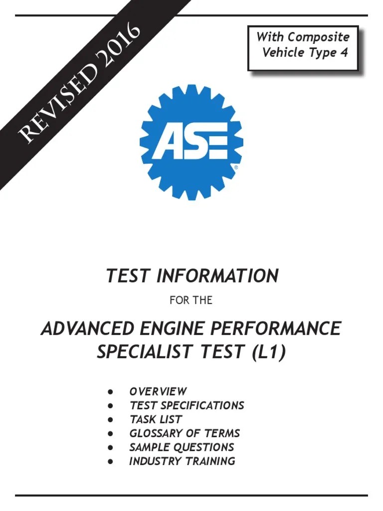 Test Information Advanced Engine Performance Specialist Test (L1) | PDF ...