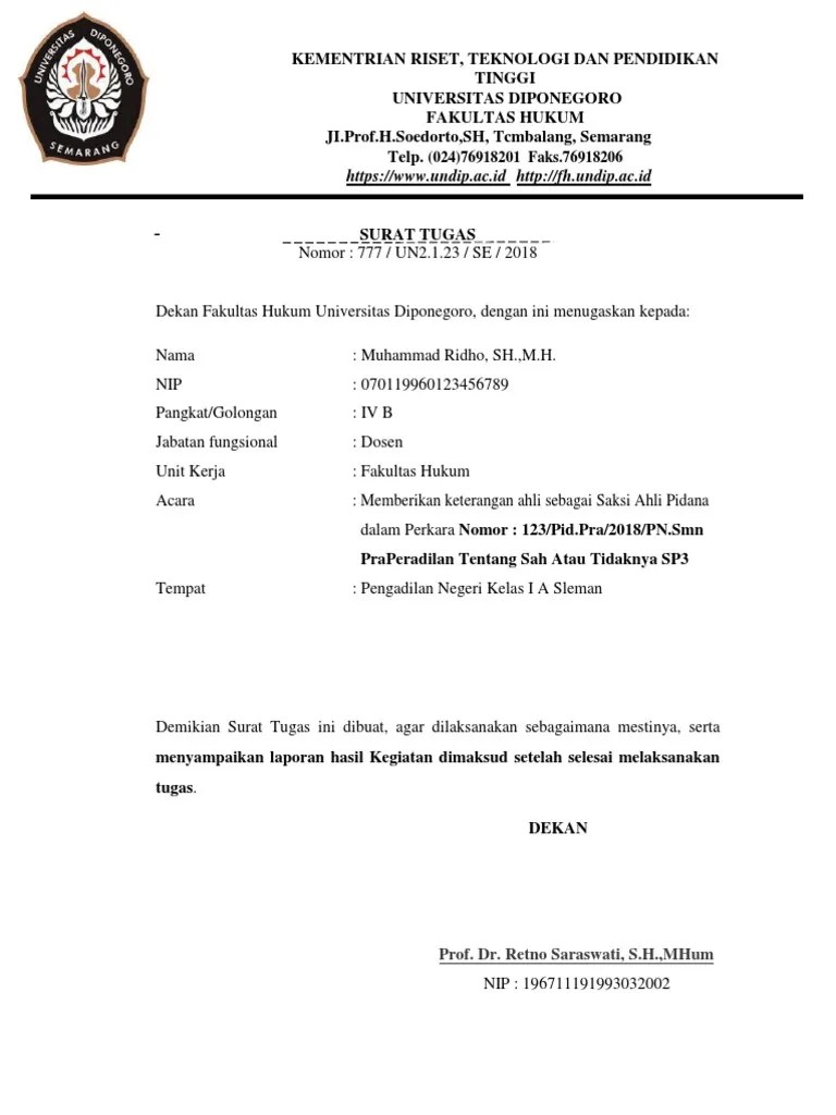 Contoh Surat Tugas Ahli Pidana | PDF