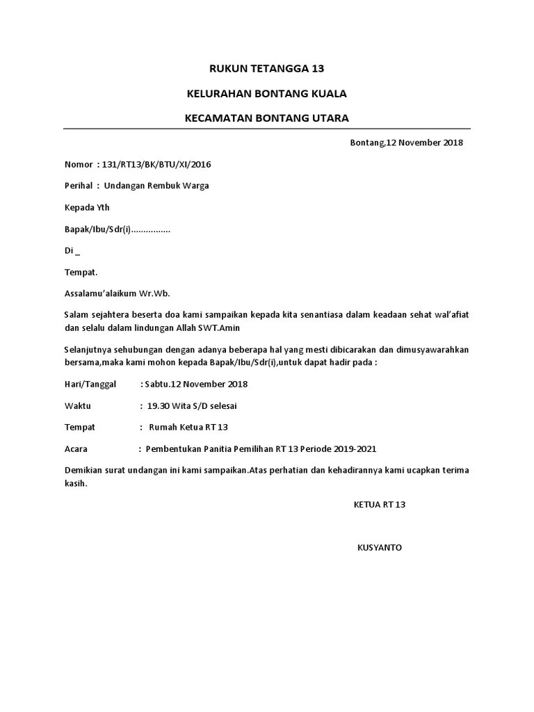 Contoh Undangan Pemilihan Rt Contoh Aja Otosection