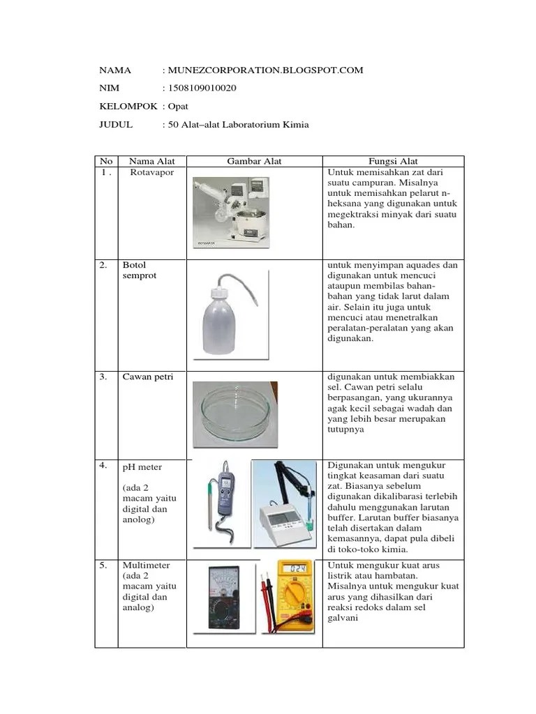 Daftar 50 Macam Alat-Alat Lab Kimia MunezCorporation | PDF