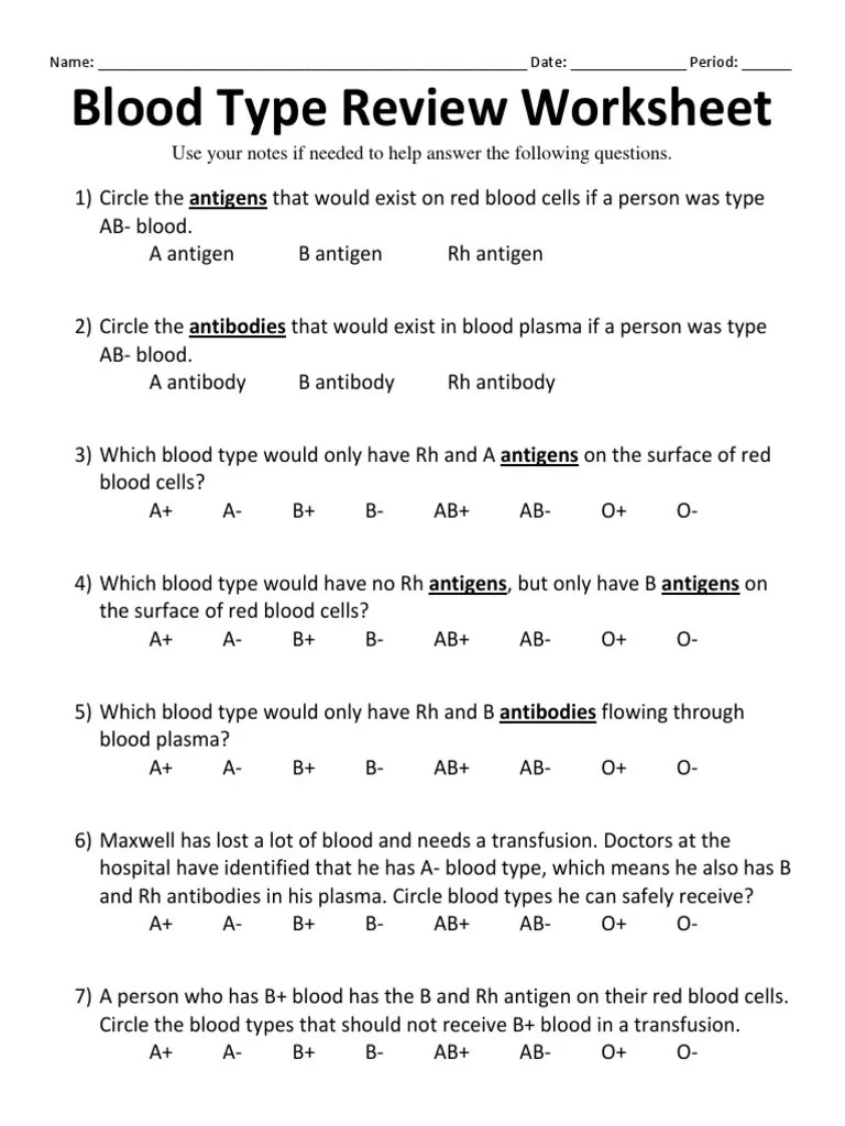 In this article, we investigate this and other myths and facts about the blood. Blood Type Review Worksheet Pdf Blood Type Body Fluids