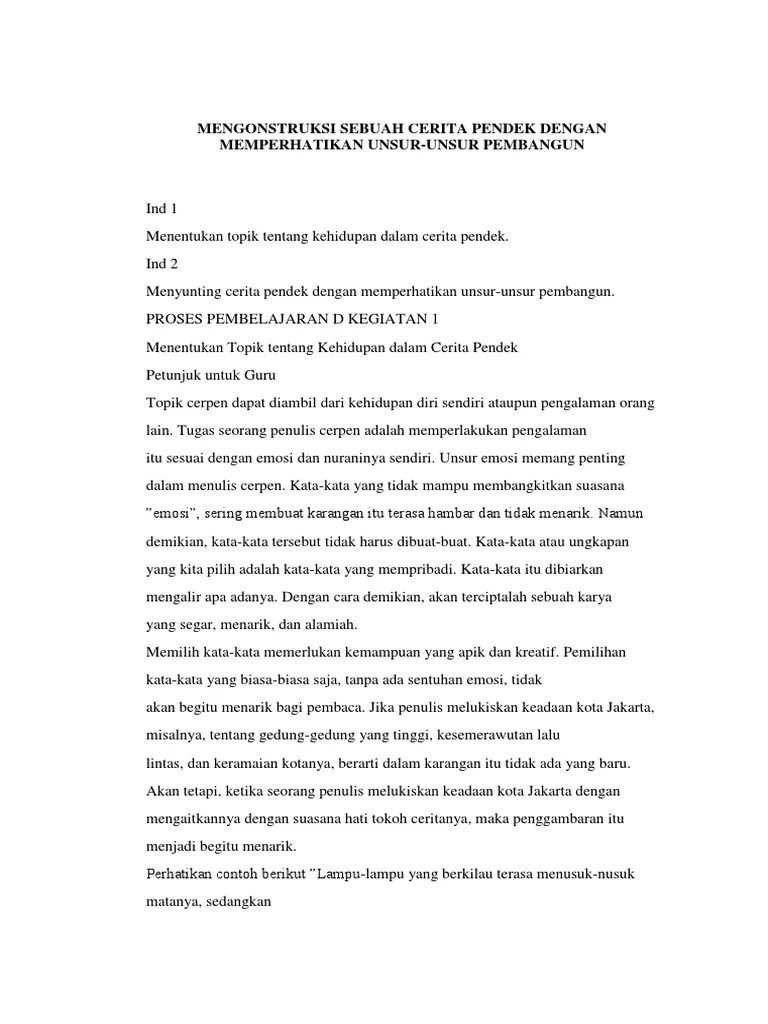 Mengonstruksi Sebuah Cerita Pendek Dengan Memperhatikan Unsur | PDF