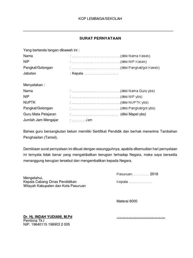 Inilah Contoh Surat Pernyataan Guru Sertifikasi [Terbaru] 