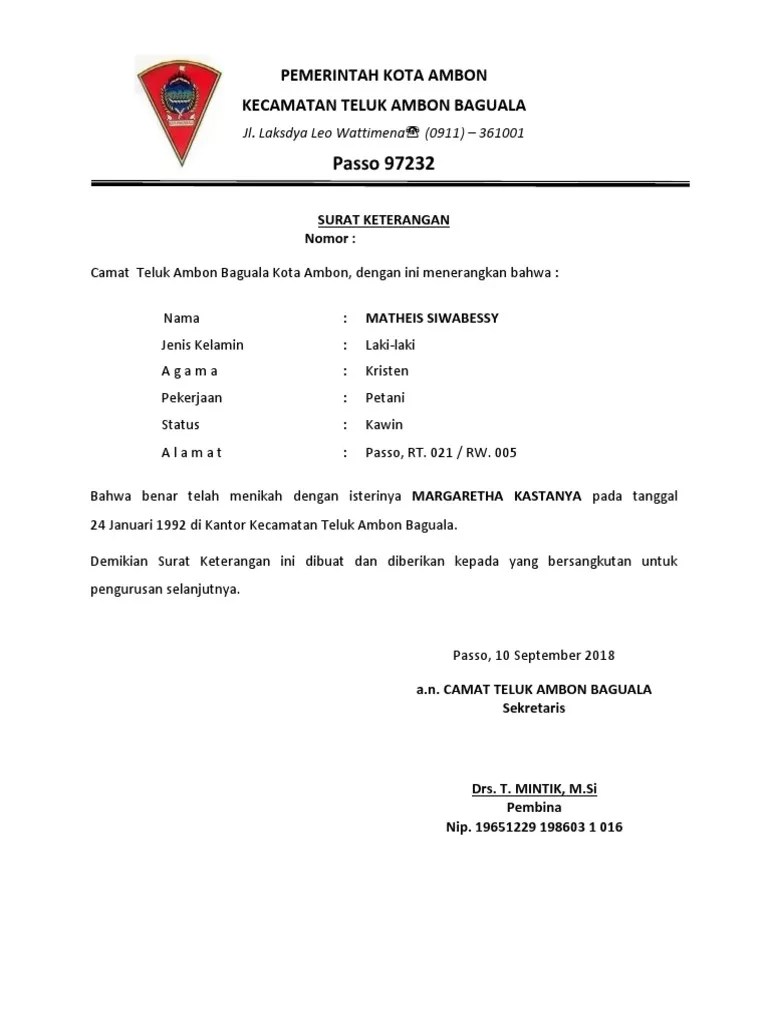 Surat Keterangan Nikah | PDF