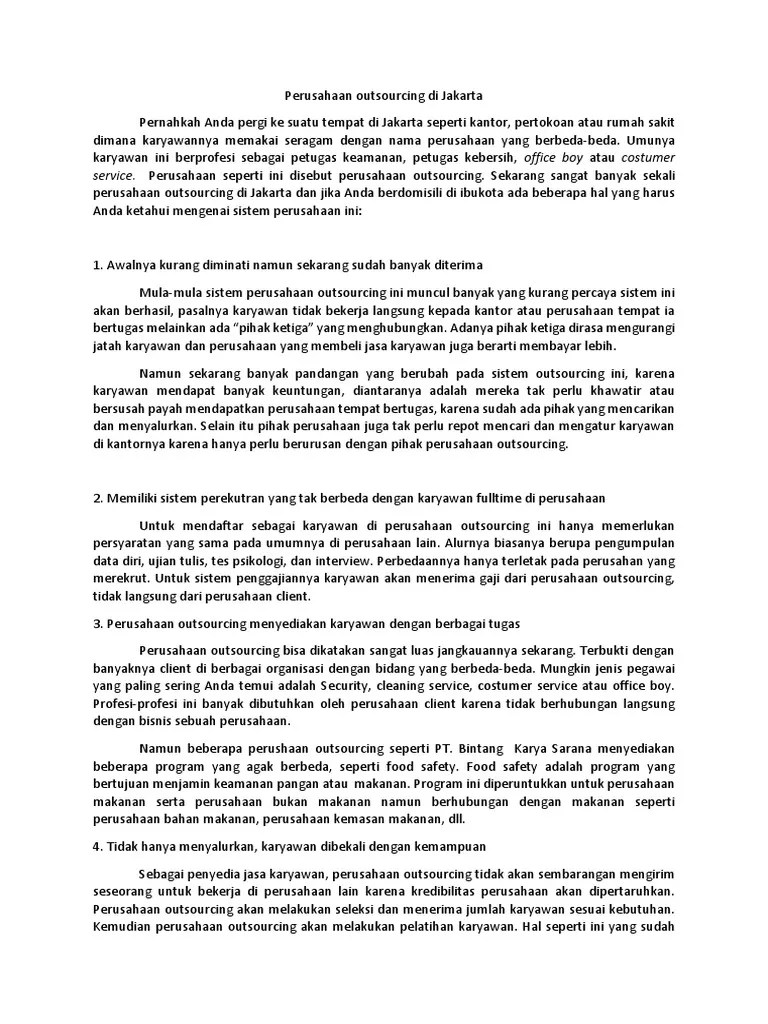 Perusahaan Outsourcing Di Jakarta | PDF