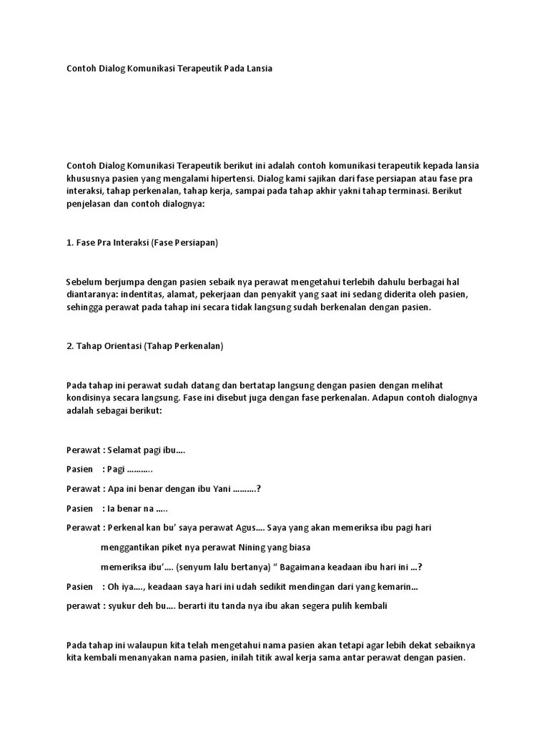 Contoh Dialog Komunikasi Terapeutik Pada Lansia | PDF