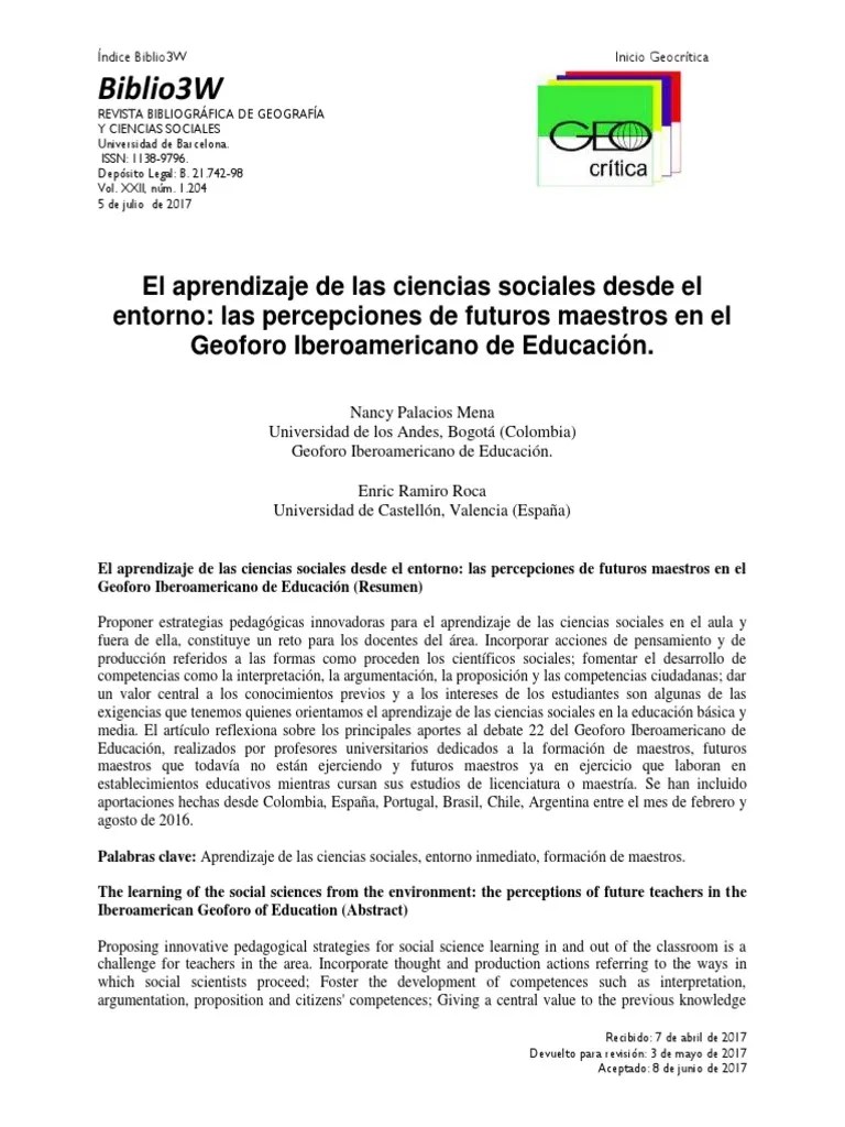 El Aprendizaje De Las Ciencias Sociales Desde El Entorno PDF | PDF ...