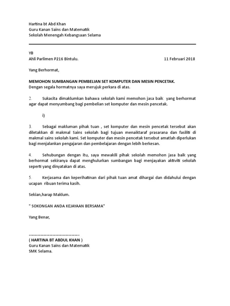 Contoh surat penamatan kontrak sewa mesin fotostat. Contoh Surat Memohon Sumbangan Mesin
