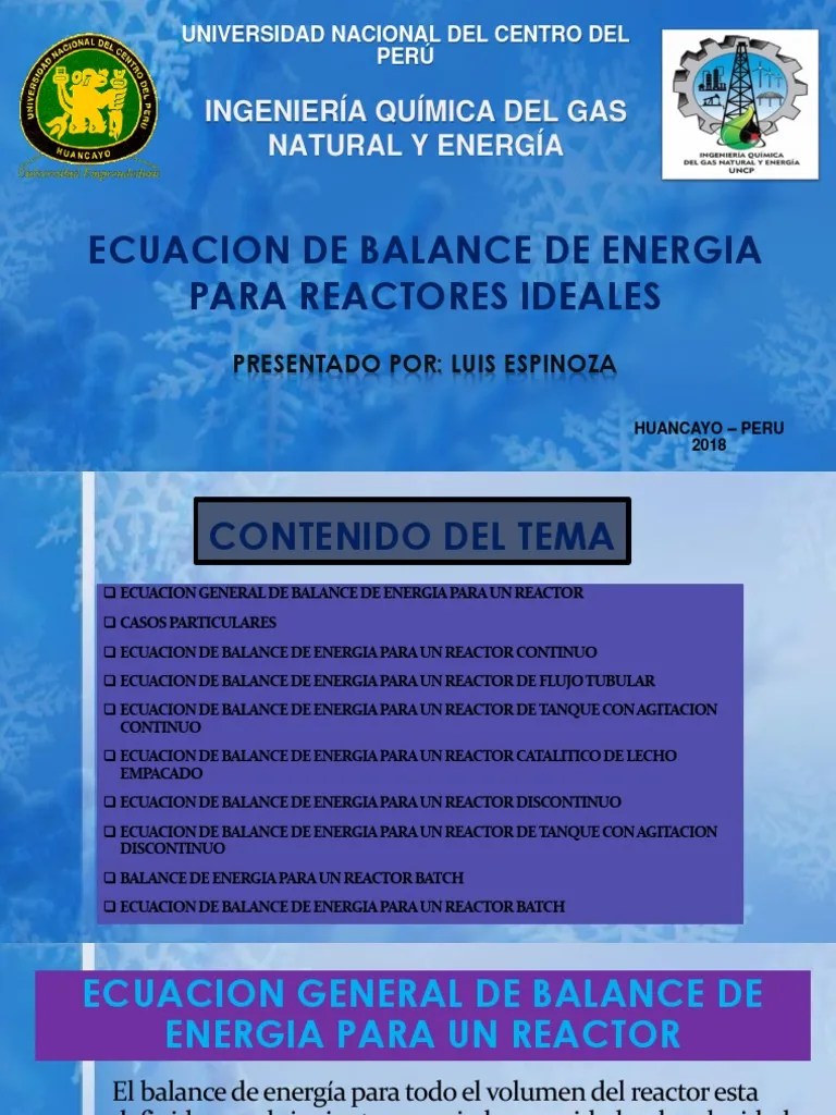 Ecuacion De Balance De Energia Para Reactores Ideales | PDF | Reactor ...