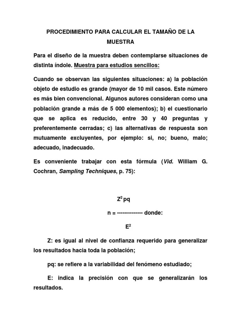 Procedimiento Para Calcular El Tamaño De La Muestra | PDF ...