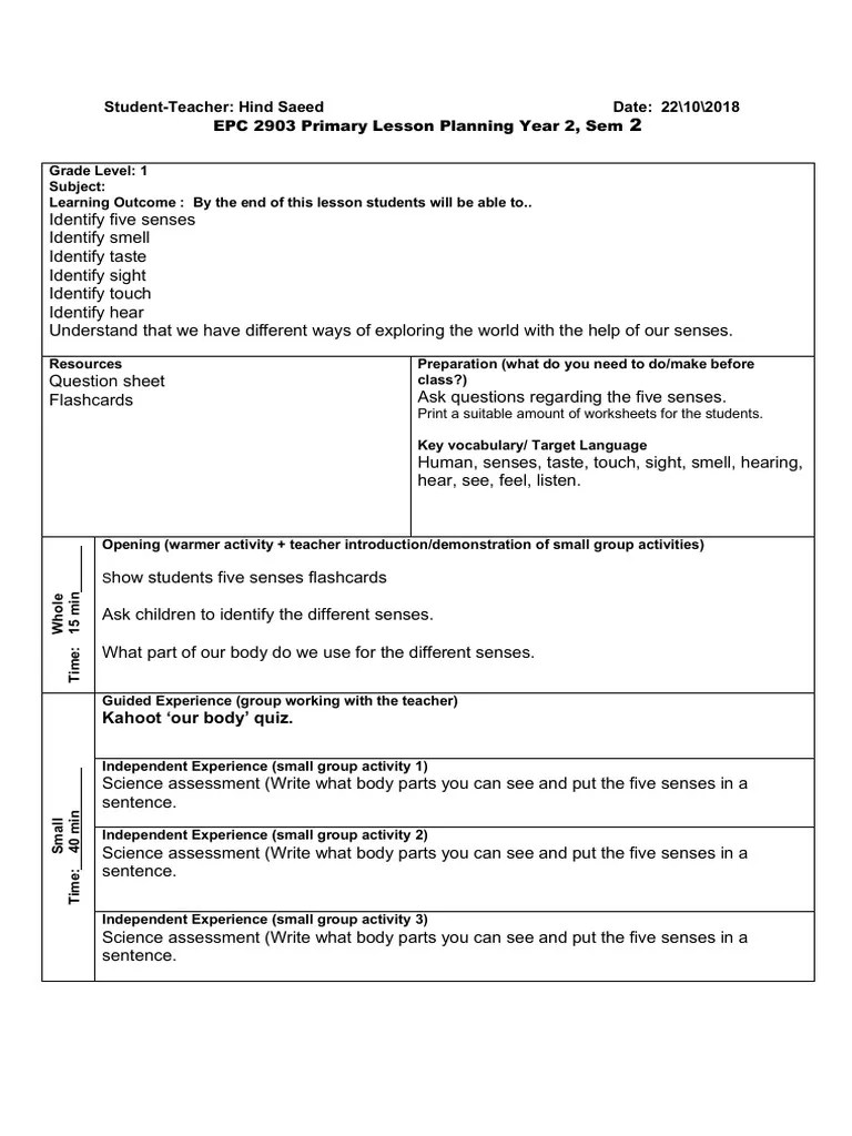 Science Lesson Plan | PDF | Senses | Lesson Plan