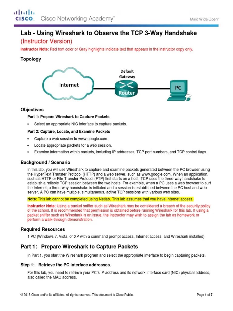 7.2.1.8 Lab - Using Wireshark To Observe The TCP 3-Way Handshake - ILM ...